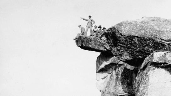 Anonymous, Visitors pose on Glacier Point, 3201 feet above the floor of Yosemite Valley, ca. 1887