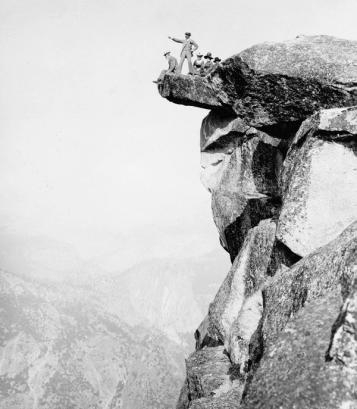 Anonymous, Visitors pose on Glacier Point, 3201 feet above the floor of Yosemite Valley, ca. 1887